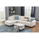 Furniture Polyester Fabric Sectional Sofa With Ottoman-Light Gray Living Room Home