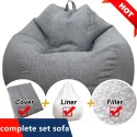 No Stuffed Gray Bean Bag Chair Giant Beanbag Pouf Sofa Bed Puff Ottoman Futon Room Seat Tatami Relax Lounge Furniture