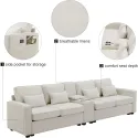 Sectional Sofa with Storage Device, Cup Holder, Double USB Port Linen Cushion Sofa for Apartment Living Room Set