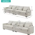 Sectional Sofa with Storage Device, Cup Holder, Double USB Port Linen Cushion Sofa for Apartment Living Room Set