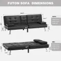 Leather Upholstered Modern Convertible Folding Futon Sofa Bed with Removable ArmrestsAdjustable Recliner Couch Bed Loveseat