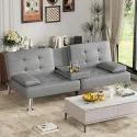 Leather Upholstered Modern Convertible Folding Futon Sofa Bed with Removable ArmrestsAdjustable Recliner Couch Bed Loveseat