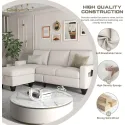 Living Room Sofa,Beige Linen Modern 3 Seater L Shaped Upholstered Furniture,Reversible Footrest with Storage Sofa