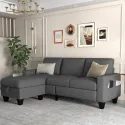 Living Room Sofa,Beige Linen Modern 3 Seater L Shaped Upholstered Furniture,Reversible Footrest with Storage Sofa