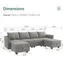 Shaped Couch with Storage, Modular Sectional Sofa for Living Room, Grey