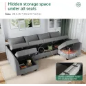 Shaped Couch with Storage, Modular Sectional Sofa for Living Room, Grey