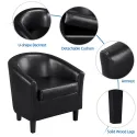 Barrel Accent Chair with Ottoman, Black Faux Leather lounge chair sofa set living room furniture