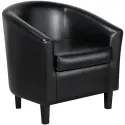 Barrel Accent Chair with Ottoman, Black Faux Leather lounge chair sofa set living room furniture