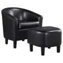 Barrel Accent Chair with Ottoman, Black Faux Leather lounge chair sofa set living room furniture