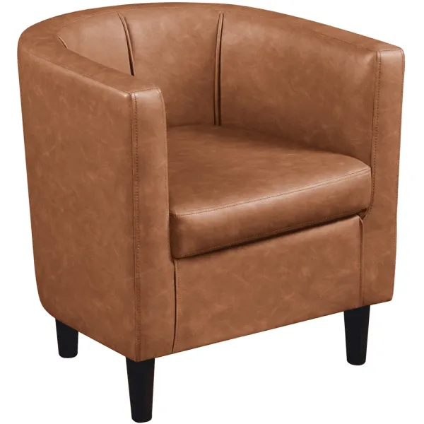 Faux Leather Upholstered Barrel Club Chair, Brown lounge chair sofa set living room furniture