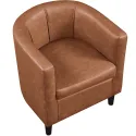 Faux Leather Upholstered Barrel Club Chair, Brown lounge chair sofa set living room furniture