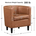 Faux Leather Upholstered Barrel Club Chair, Brown lounge chair sofa set living room furniture