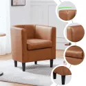 Faux Leather Upholstered Barrel Club Chair, Brown lounge chair sofa set living room furniture