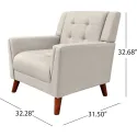 Mid Century Modern Fabric Arm Chair Furniture Beige & Walnut Living Room Chairs Lounge Home Relaxing Accent