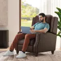 Genuine Leather Power Recliner Chair with Double Layer Backrest Rivet Decoration USB Type-C Charging Living Room Recliner Chair