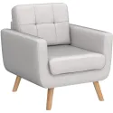 Linen Upholstery Chair, Mid-Century Modern Living Room Armchair, Bedroom Button Tufted Upholstered Chair