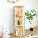 Solid Wood Rotating Bookcase Furniture for Children Home Multi-layer Storage Bookshelf Library Bookrack Kids Toy Storage Shelf