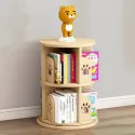 Rotating Solid Wooden Bookshelf Children 360° Rotating Bookcase 2/3/4/5 Layers Storage Locker Cat Pattern Family Book Corner