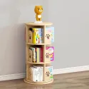 Rotating Solid Wooden Bookshelf Children 360° Rotating Bookcase 2/3/4/5 Layers Storage Locker Cat Pattern Family Book Corner