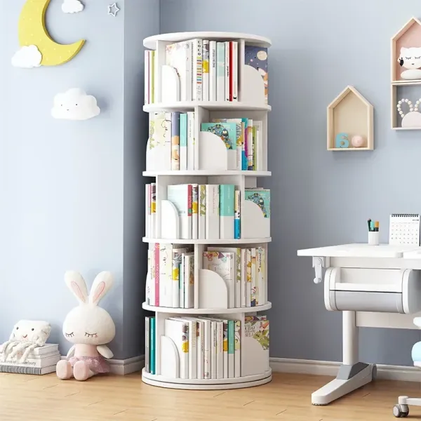 HOOKI New Rotating Bookshelf Floor Space-Saving Children's Picture Book Rack Simple Bookcase Baby Bookshelf Student