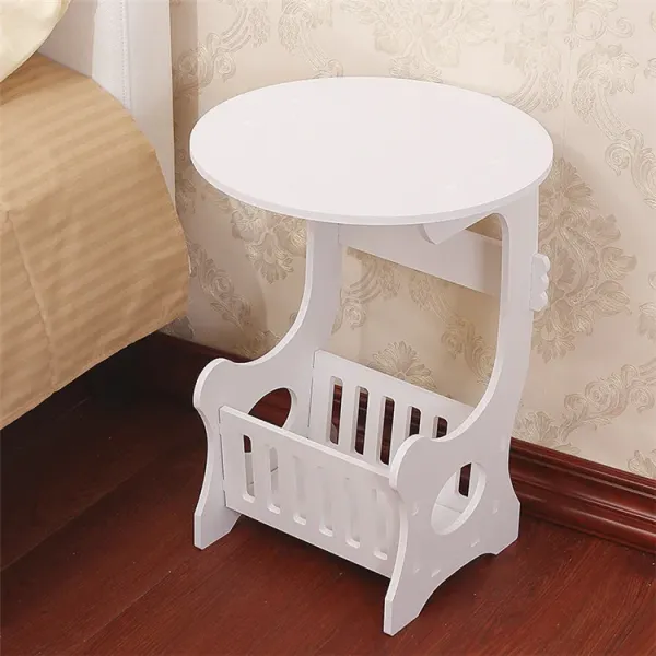 JOYLIVE European Mini Plastic Round Coffee Tea Table Home Simple Plastic Living Room Bedroom Storage Shelf Bedside Table White