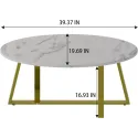 Oval Faux White Marble Coffee Table Wooden Gold Elliptic Modern Side End Table, White Marble Table