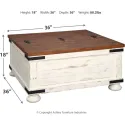 Farmhouse Square Storage Coffee Table with Hinged Lift Top, Distressed White