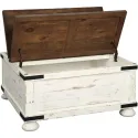 Farmhouse Square Storage Coffee Table with Hinged Lift Top, Distressed White