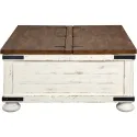 Farmhouse Square Storage Coffee Table with Hinged Lift Top, Distressed White