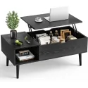 Sweetcrispy Coffee Table Brown, Living Room Lift Coffee Table with Storage Racks and Invisible Dining Table