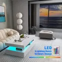 LED Coffee Table, White Modern High Gloss Coffee Table with RGB Light, Rectangular Coffee Table with Remote Control Living Room