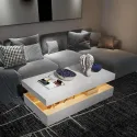 LED Coffee Table, White Modern High Gloss Coffee Table with RGB Light, Rectangular Coffee Table with Remote Control Living Room