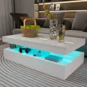 LED Coffee Table, White Modern High Gloss Coffee Table with RGB Light, Rectangular Coffee Table with Remote Control Living Room