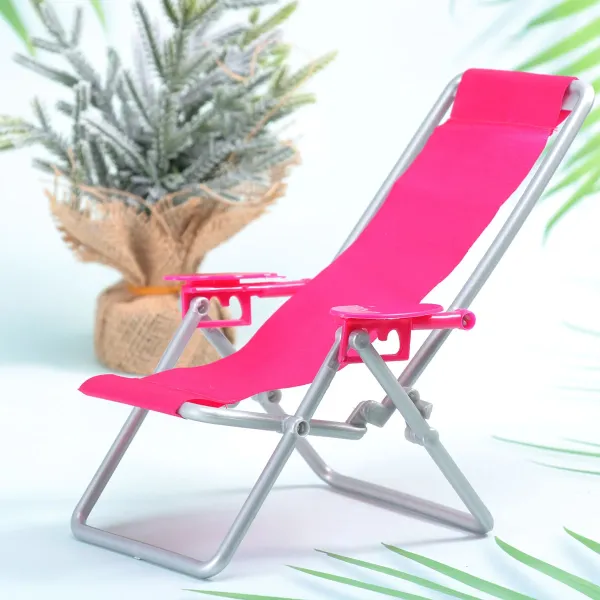 2pcs Folding Beach Chair Miniature Deck Chair Model Miniature Furniture Decoration