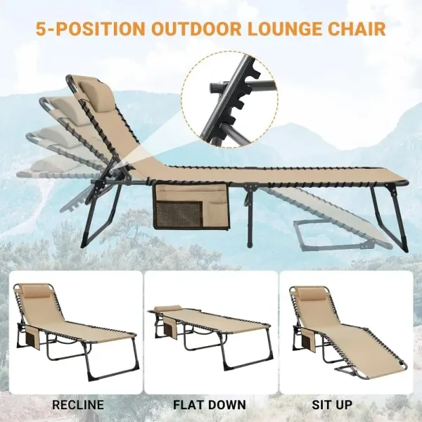 Lounge Outdoor Adjustable Waterproof Lounge Chair,Folding Tanning Chair for Lawn,Beach,Pool and Sunbathing,